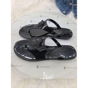 Versace Black Medusa Palazzo Jelly Flip Flops Sand